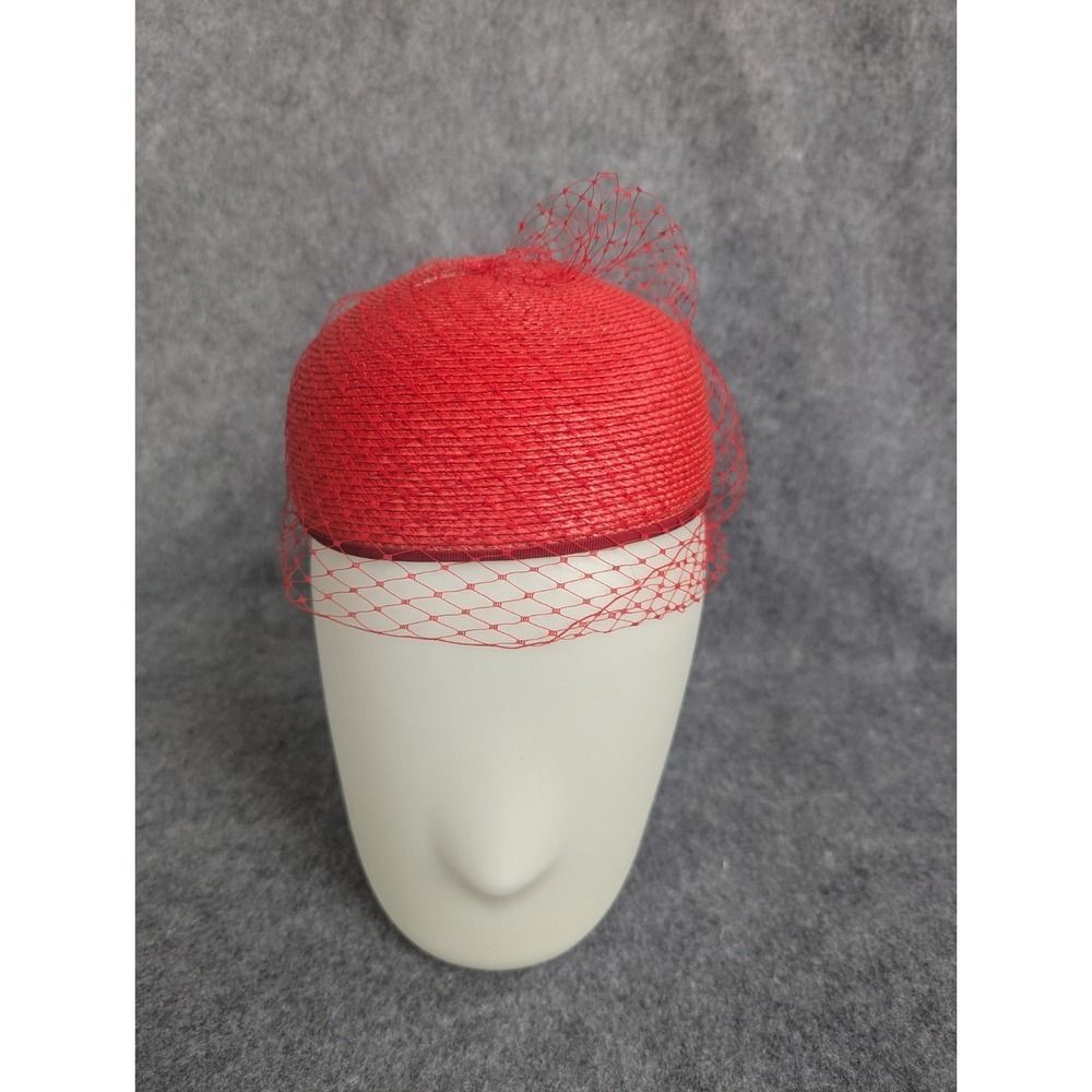 VTG Designed By Sylvia NY  Hat Womens Red Straw Fascinators Woven